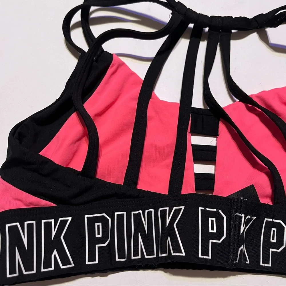 PINK Victorias Secret Ultimate Pull On Black Hot Pink Wireless Sports Bra Size S